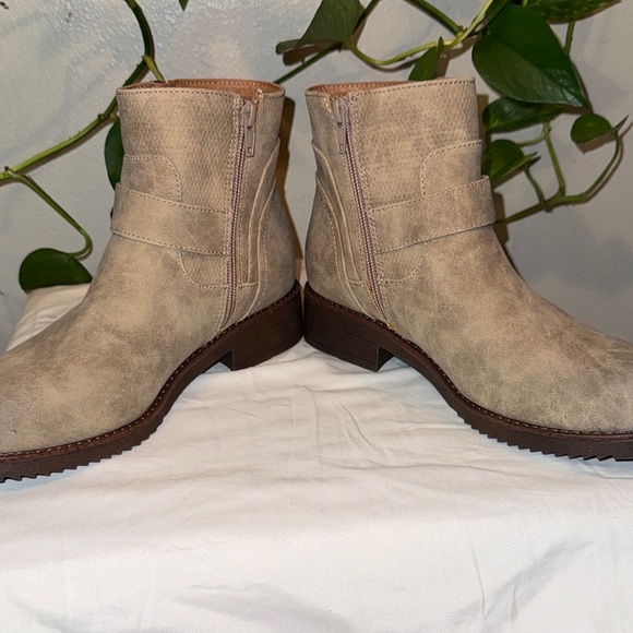 Women's Taupe Suede-Look Ankle Booties with Buckle and Side Zip NWT - Picture 4 of 6